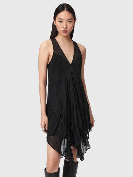 AllSaints Gretel Draped Dress containing LENZING™ ECOVERO™ Viscose, Black, Black