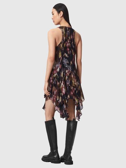 AllSaints Gretel Abstract Asymmetric Layered Hem Dress, Wildflower Black - view 2, Wildflower Black