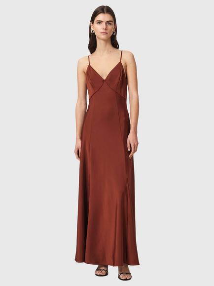 AllSaints Irina Slip Maxi Dress, Black, Rust Brown