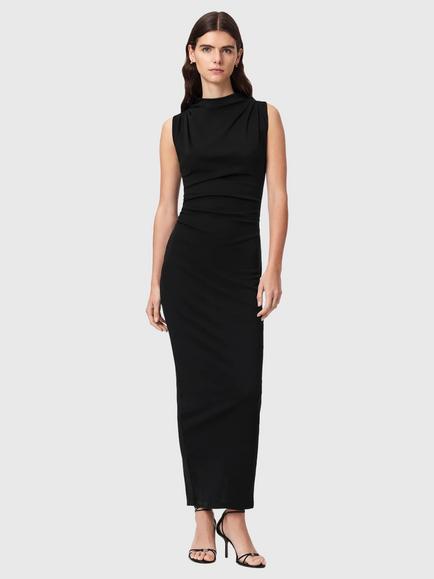 AllSaints Katarina Cowl Neck Bodycon Ruched Maxi Dress, Black, Black