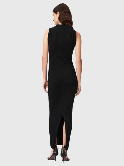AllSaints Katarina Cowl Neck Bodycon Ruched Maxi Dress, Black - view 2, Black
