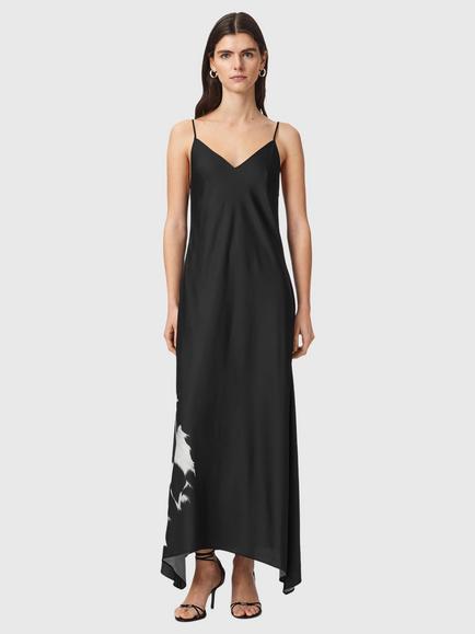 AllSaints Leona Monochrome Abstract A-Line Maxi Dress, Templar Black, Templar Black