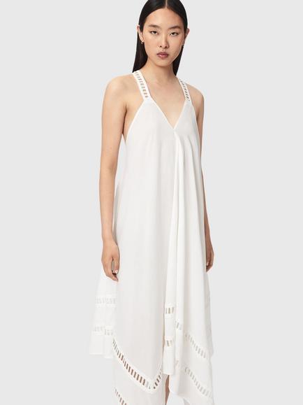 AllSaints Lil Hanky Hem Midi Dress, White, White