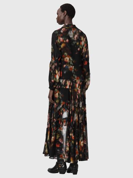 AllSaints Maria Floral Dip Hem Maxi Dress, Hazed Black - view 2, Hazed Black