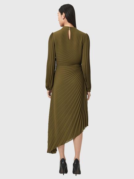 AllSaints Milena Pleated Midi Dress, Olive Khaki Green - view 2, Olive Khaki Green