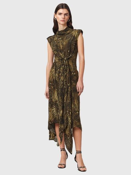 AllSaints Persia Animal Print Dipped Hem Dress, Blixa Khaki Green, Blixa Khaki Green