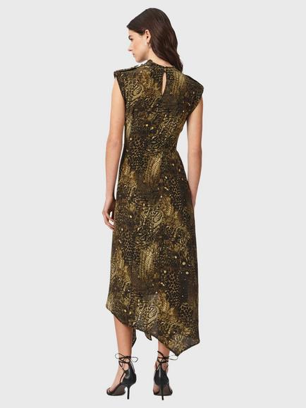 AllSaints Persia Animal Print Dipped Hem Dress, Blixa Khaki Green - view 2, Blixa Khaki Green