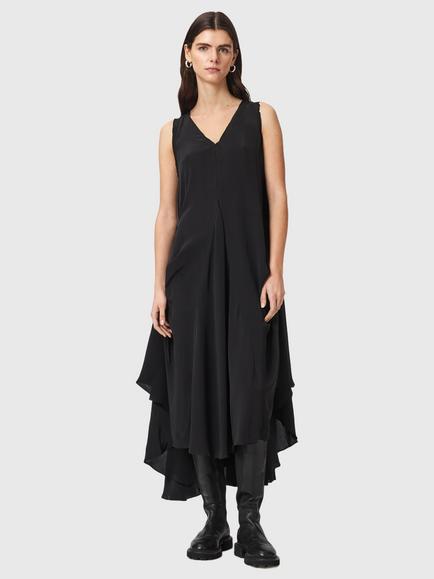 AllSaints Sybil Draped Midi Dress, Black, Black