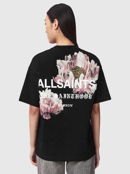 AllSaints Eliana Etta Cotton Logo Crew Neck T-Shirt, Black - view 2, Black