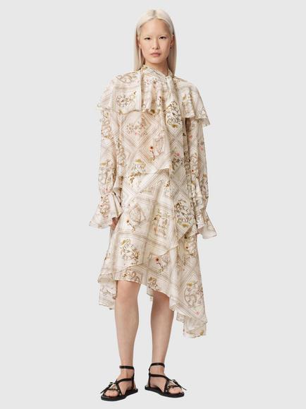AllSaints Heba Floral Long Sleeve Top containing TENCEL™ Lyocell, Carmel Off White, Carmel Off White