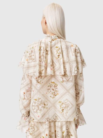 AllSaints Heba Floral Long Sleeve Top containing TENCEL™ Lyocell, Carmel Off White - view 2, Carmel Off White