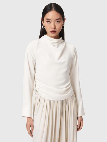 AllSaints Leslie Cowl Neck Top, Golden Brown, Antique White