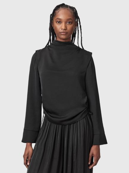 AllSaints Leslie Draped Long Sleeve Top, Black, Black