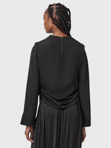 AllSaints Leslie Draped Long Sleeve Top, Black - view 2, Black