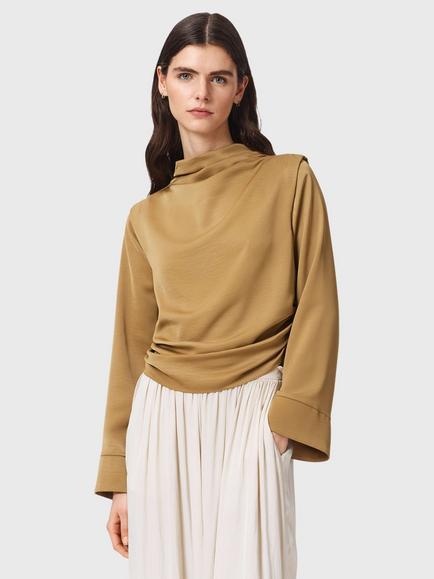 AllSaints Leslie Cowl Neck Top, Golden Brown, Golden Brown