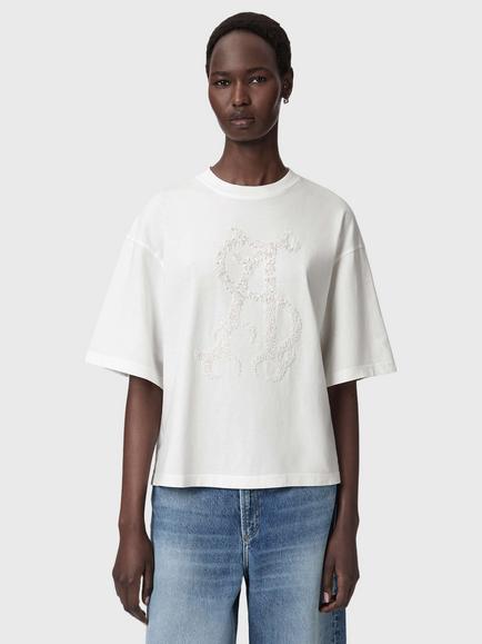 AllSaints Reflex Amelie Cotton Logo Crew Neck T-Shirt, Optic White, Optic White