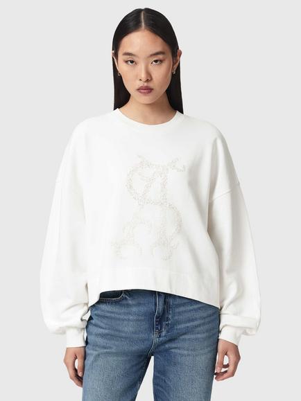 AllSaints Reflex Lila Crew Neck Jersey Top, Optic White, Optic White