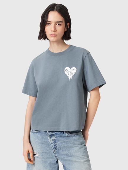 AllSaints Trip Lisa Cotton Heart Logo T-Shirt, Lunar Blue, Lunar Blue