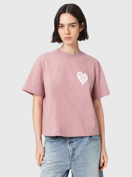 AllSaints Trip Lisa Cotton Heart Logo T-Shirt, Woodrose Pink, Woodrose Pink