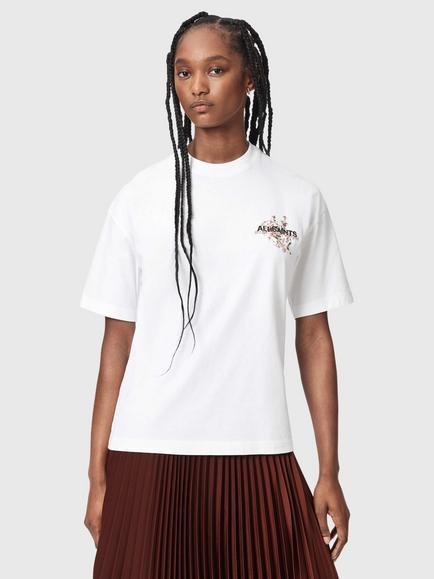 AllSaints Valen Etta Cotton Graphic Logo T-Shirt, Black, Optic White