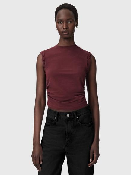 AllSaints West Cotton Blend Tank Top, Lunar Blue, Burnt Red