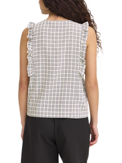 ICHI Ihjola Ruffle Trim Shell Top, Blue/White - view 2, Blue/White