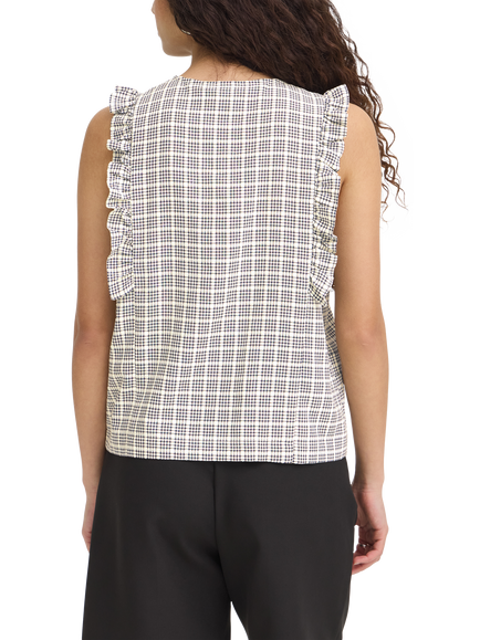 ICHI Ihjola Ruffle Trim Shell Top, Blue/White - view 2, Blue/White