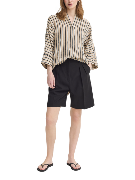 ICHI Iafoxa Striped Mandarin Collar Longline Shirt - view 2, Meteorite