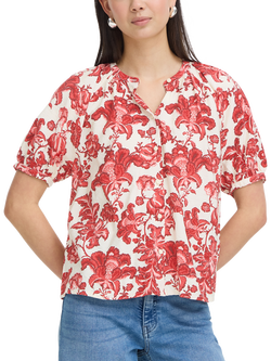 ICHI Ihgilvis Balloon Shirt Sleeve Floral Blouse, Red/Multi, Red/Multi