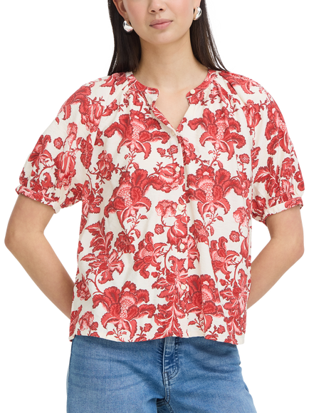 ICHI Ihgilvis Balloon Shirt Sleeve Floral Blouse, Red/Multi, Red/Multi