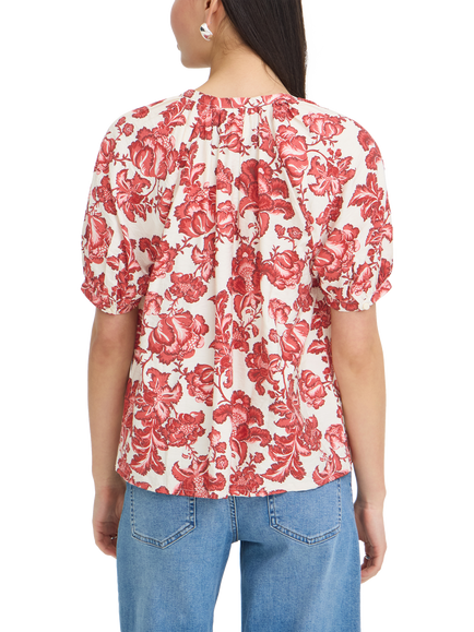 ICHI Ihgilvis Balloon Shirt Sleeve Floral Blouse, Red/Multi - view 2, Red/Multi