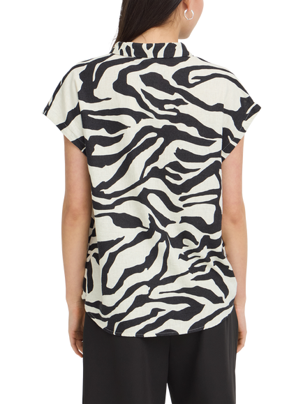 ICHI Ihlinno Collared Button Front Blouse, Black/White - view 2, Black/White