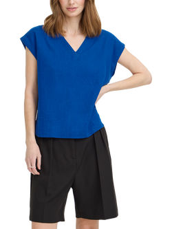 ICHI Ihlinno Linen Blend V-Neck Blouse, Sadalite Blue, Sodalite Blue