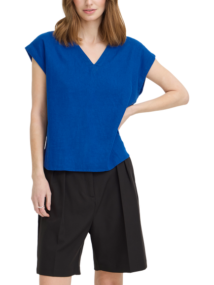 ICHI Ihlinno Linen Blend V-Neck Blouse, Sadalite Blue, Sodalite Blue