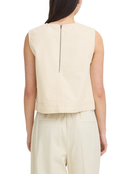 ICHI Iholia Sleeveless Cotton Top, Birch - view 2, Birch