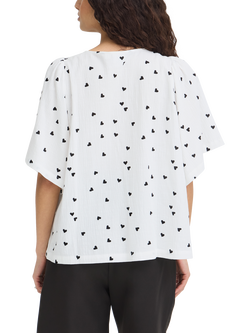 ICHI Ihlifana Heart Print V-Neck Short Sleeve Blouse, White/Multi - view 2, White/Multi