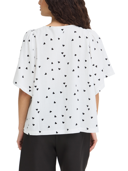 ICHI Ihlifana Heart Print V-Neck Short Sleeve Blouse, White/Multi - view 2, White/Multi