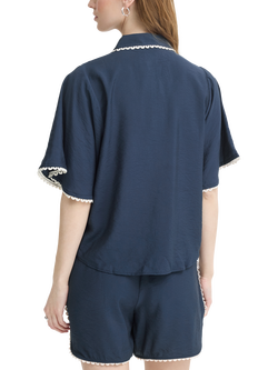 ICHI Ihleni Scallop Hem Short Sleeve Blouse, Total Eclipse - view 2, Total Eclipse