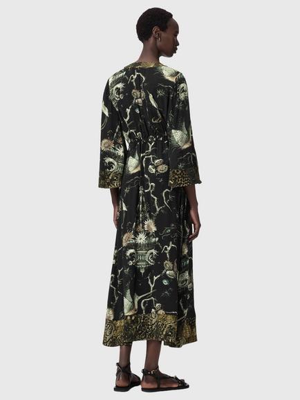AllSaints Diana Mixed Print Wrap Midi Dress, Taravao Soft Green - view 2, Taravao Soft Green