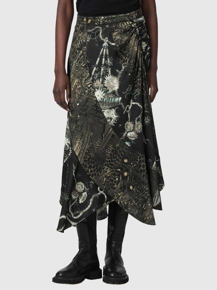 AllSaints Arleen Asymmetric Draped Midi Skirt, Taravao Soft Green, Taravao Soft Green