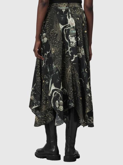 AllSaints Arleen Asymmetric Draped Midi Skirt, Taravao Soft Green - view 2, Taravao Soft Green