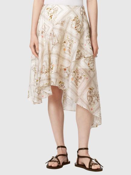 AllSaints Manoy Floral Draped Knee Length Skirt, Carmel Off White, Carmel Off White