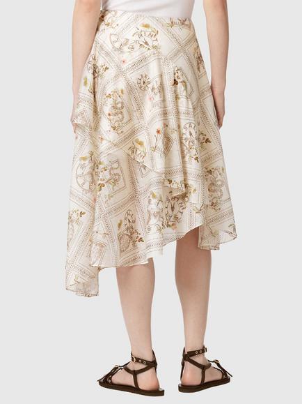 AllSaints Manoy Floral Draped Knee Length Skirt, Carmel Off White - view 2, Carmel Off White