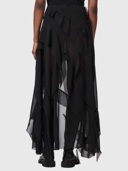 AllSaints Melody Dip Hem Ruffle Maxi Skirt, Black - view 2, Black