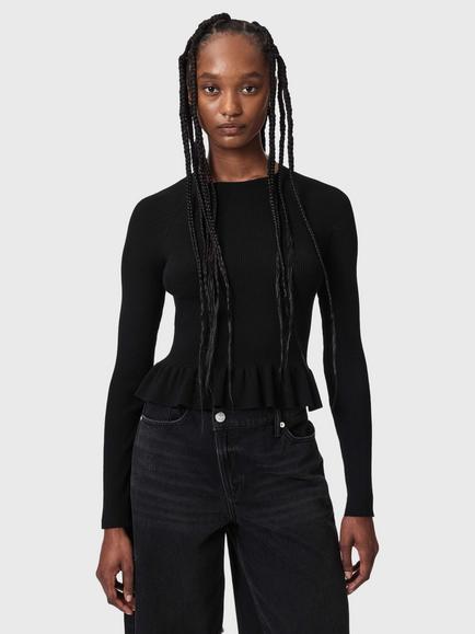 AllSaints Jas Viscose Rich Crew Neck Jumper containing LENZING™ ECOVERO™ Viscose, Black
