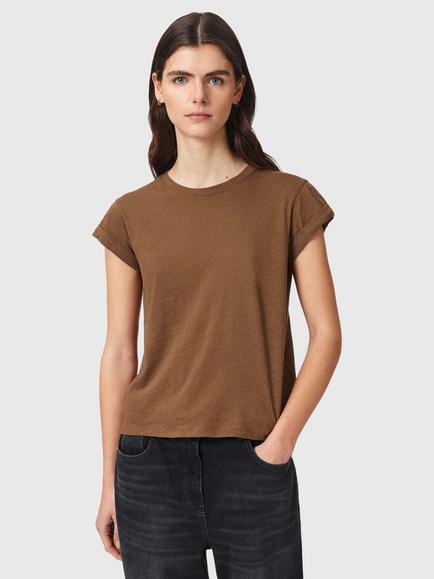 AllSaints Anna Regular Fit Crew Neck Cotton T-Shirt, Caramel Brown