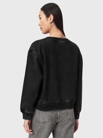 AllSaints Pippa Chains Embellished Cotton Sweatshirt, Washed Black - view 2, Washed Black