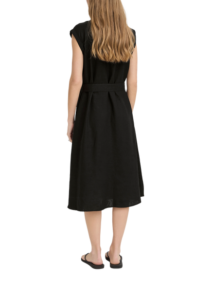 ICHI Ihlinno Linen Blend Midi Shirt Dress, Black - view 2, Black