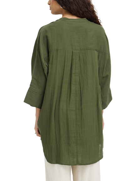 ICHI Iafoxa Mandarin Collar Longline Shirt, Grape Leaf - view 2, Grape Leaf