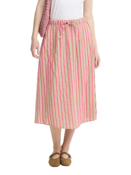 ICHI Iafoxa Striped Midi Skirt, Azalea, Azalea